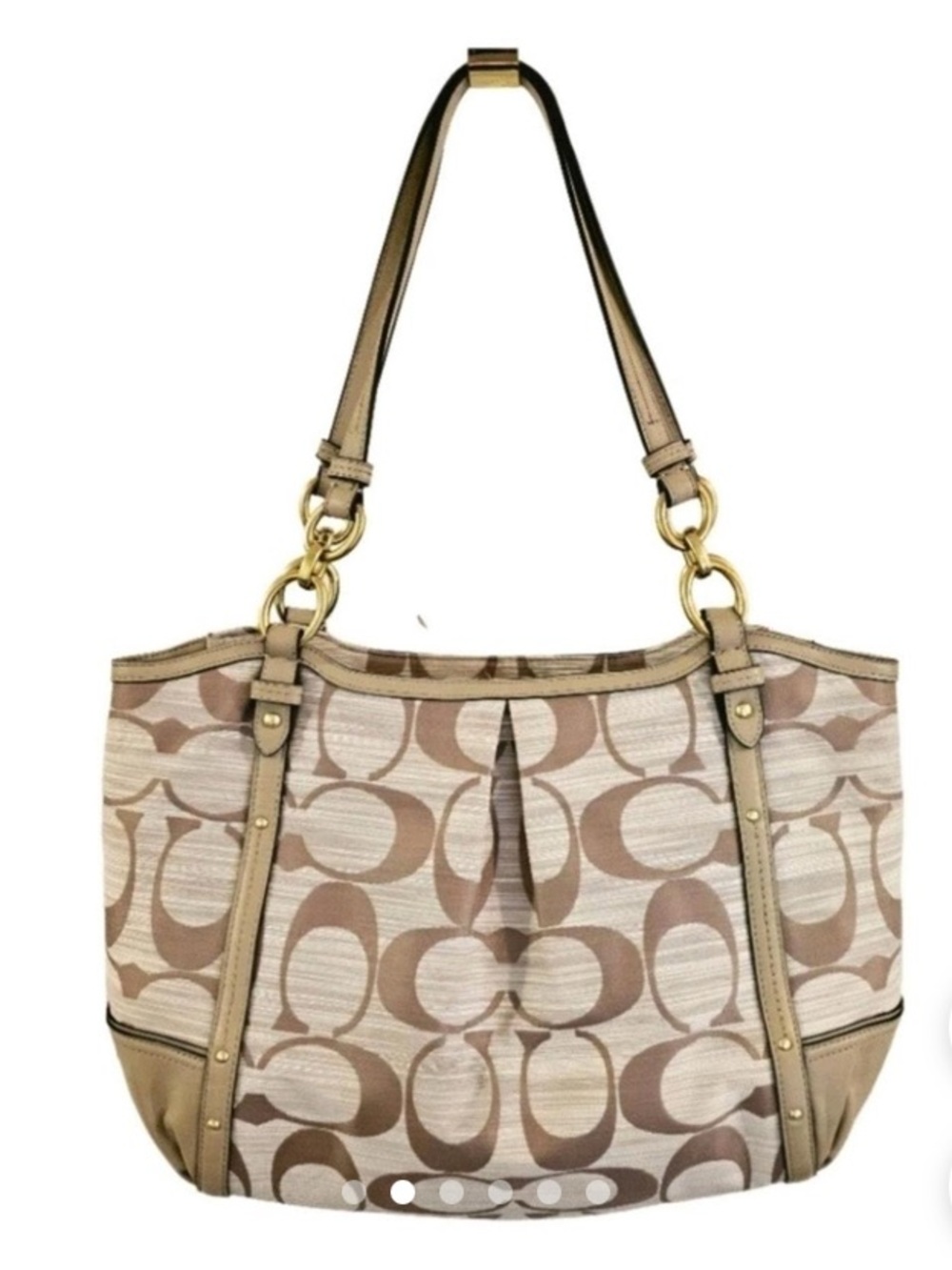 Coach Tan and Brown Signature Canvas Tote with Gold Hardware - Picture 12 of 12